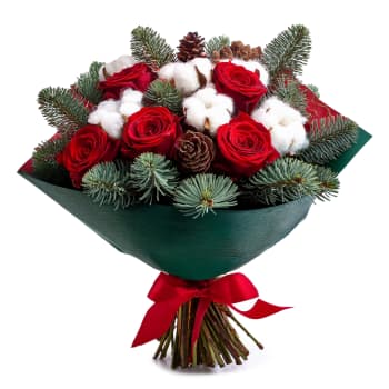 Winter Charm Pine and Rose Bouquet – view 2